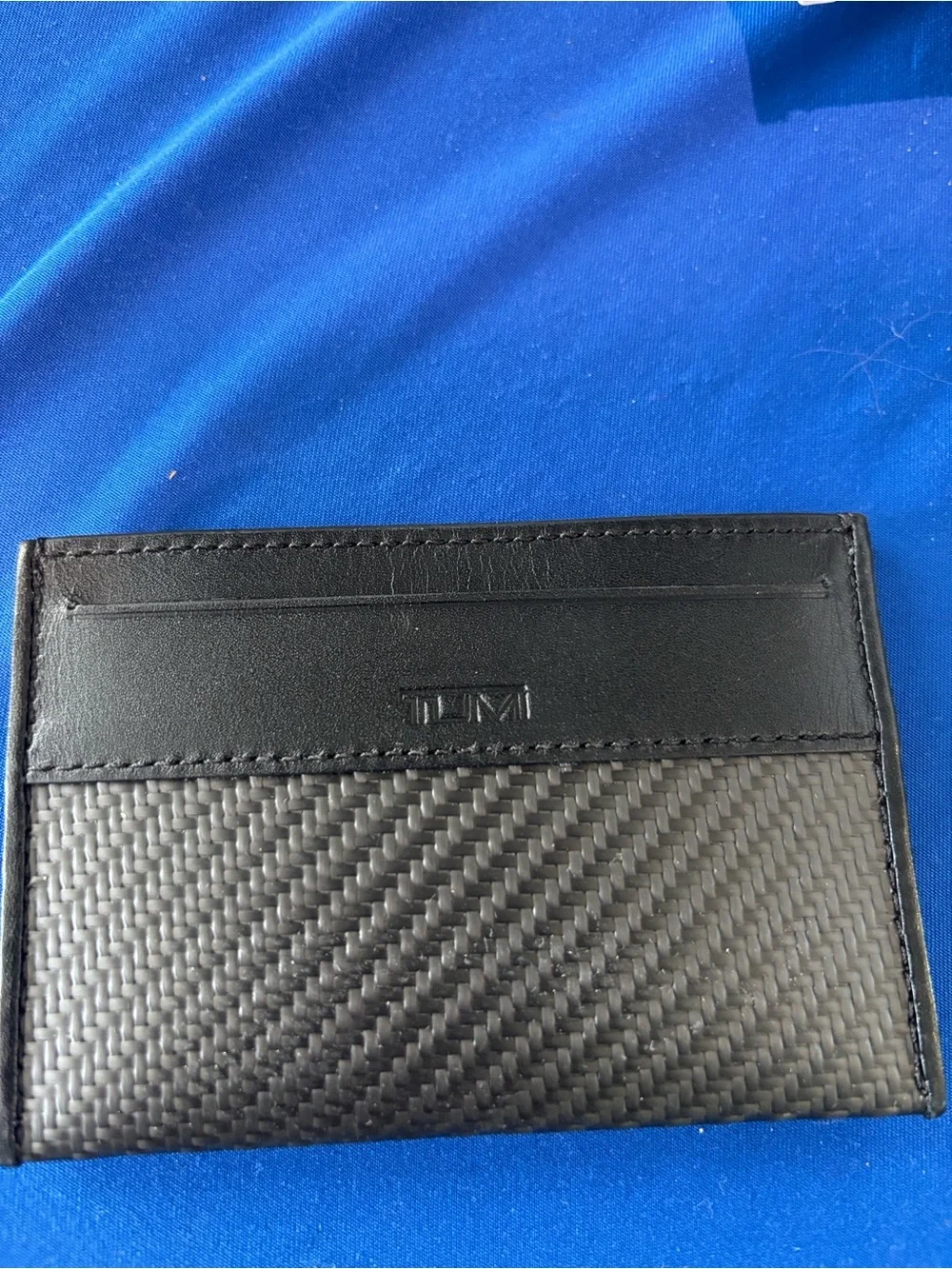Tumi Black Carbon-Effect Leather Card Sleeve